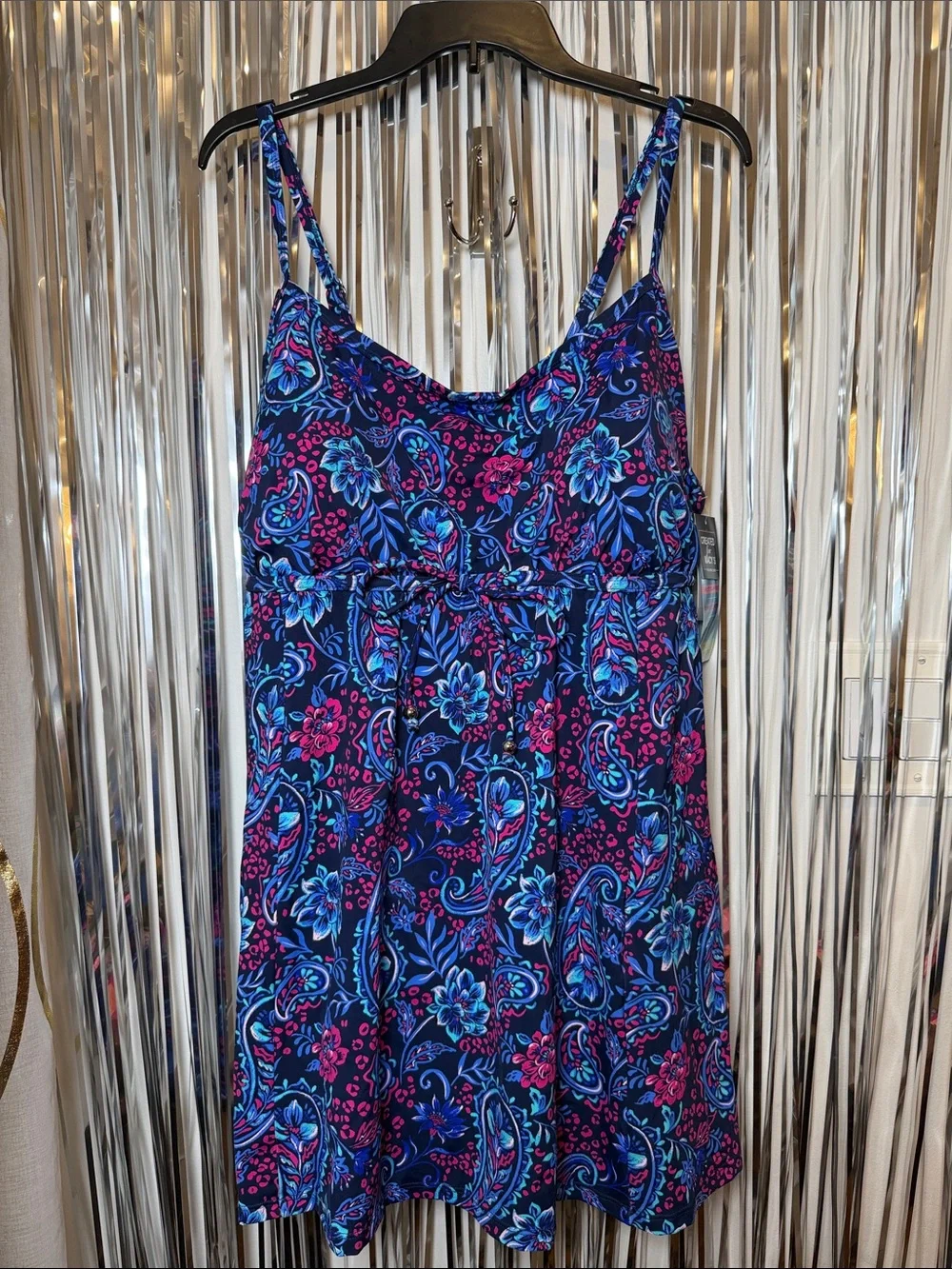 Swim Solutions Navy Blue Multi Floral Paisley One-Piece Swimdress Size 24W NEW - Picture 2 of 8